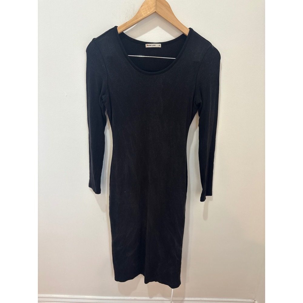 Marine‎ Layer Black Ribbed Long Sleeve Scoop Neck Midi Dress Size M